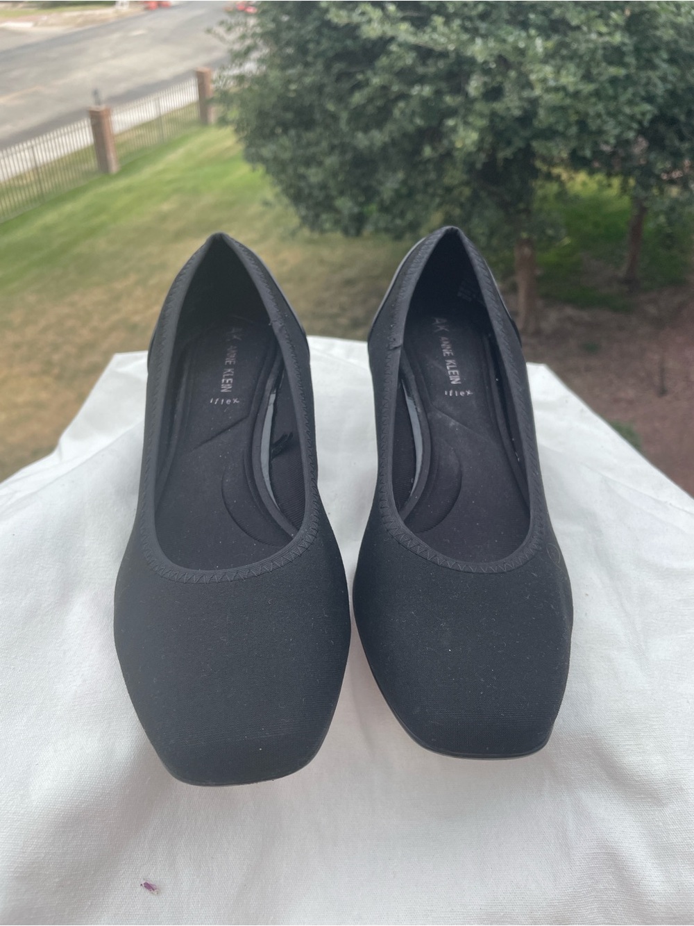Anne Klein Black Square-Toe Low Heel Pumps
